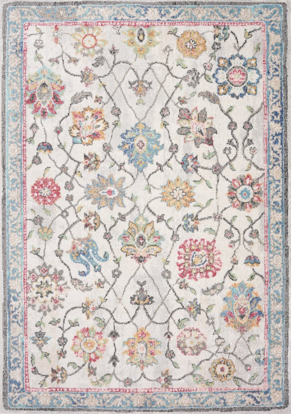 HomeRoots 7' Stylish Cream Blue and Green Medallion Area Rug - Durable, Stain-Resistant, Easy Maintenance Design 5' X 8' 661350