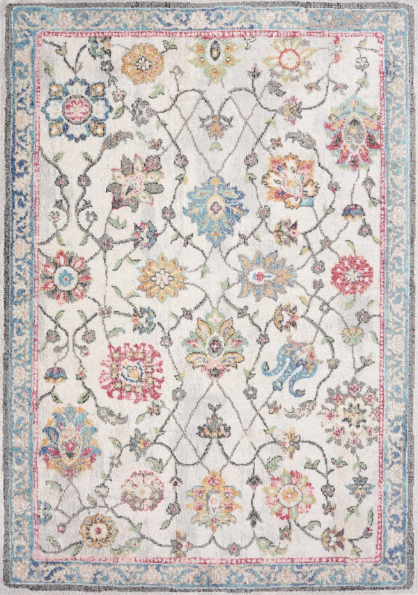 HomeRoots 7' Stylish Cream Blue and Green Medallion Area Rug - Durable, Stain-Resistant, Easy Maintenance Design 8' X 11' 661351