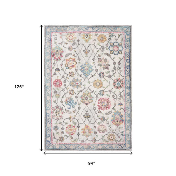 HomeRoots 7' Stylish Cream Blue and Green Medallion Area Rug - Durable, Stain-Resistant, Easy Maintenance Design 8' X 11' 661351