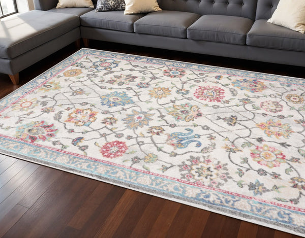 HomeRoots 7' Stylish Cream Blue and Green Medallion Area Rug - Durable, Stain-Resistant, Easy Maintenance Design 8' X 11' 661351