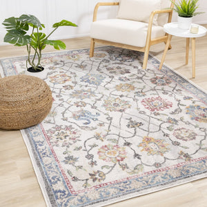 HomeRoots 7' Stylish Cream Blue and Green Medallion Area Rug - Durable, Stain-Resistant, Easy Maintenance Design 8' X 11' 661351