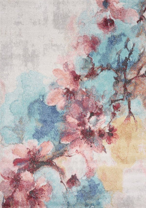 HomeRoots 5' Floral Area Rug in Cream, Blue & Pink - Durable, Easy-Care Design for Every Room's Charm 5' X 8' 661352