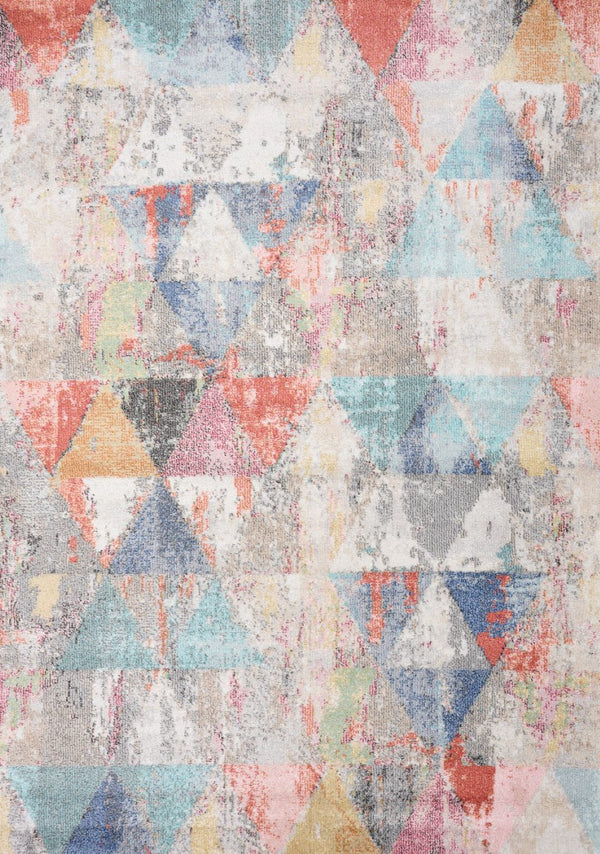 HomeRoots 7' Modern Geometric Area Rug in Soft Gray with Pink and Blue Accents for Stylish, Family-Friendly Spaces 5' X 8' 661355