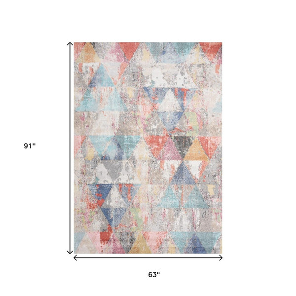 HomeRoots 7' Modern Geometric Area Rug in Soft Gray with Pink and Blue Accents for Stylish, Family-Friendly Spaces 5' X 8' 661355