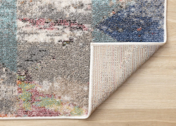 HomeRoots 7' Modern Geometric Area Rug in Soft Gray with Pink and Blue Accents for Stylish, Family-Friendly Spaces 5' X 8' 661355