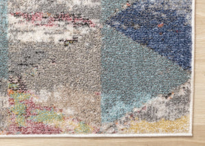 HomeRoots 7' Modern Geometric Area Rug in Soft Gray with Pink and Blue Accents for Stylish, Family-Friendly Spaces 8' X 11' 661356