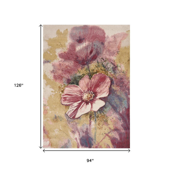 HomeRoots 5' Vibrant Yellow and Pink Floral Area Rug – Durable, Stain-Resistant Design for Modern Living Spaces 8' X 11' 661358