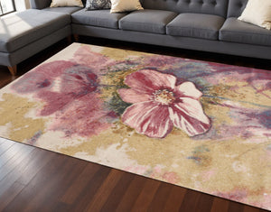 HomeRoots 5' Vibrant Yellow and Pink Floral Area Rug – Durable, Stain-Resistant Design for Modern Living Spaces 8' X 11' 661358