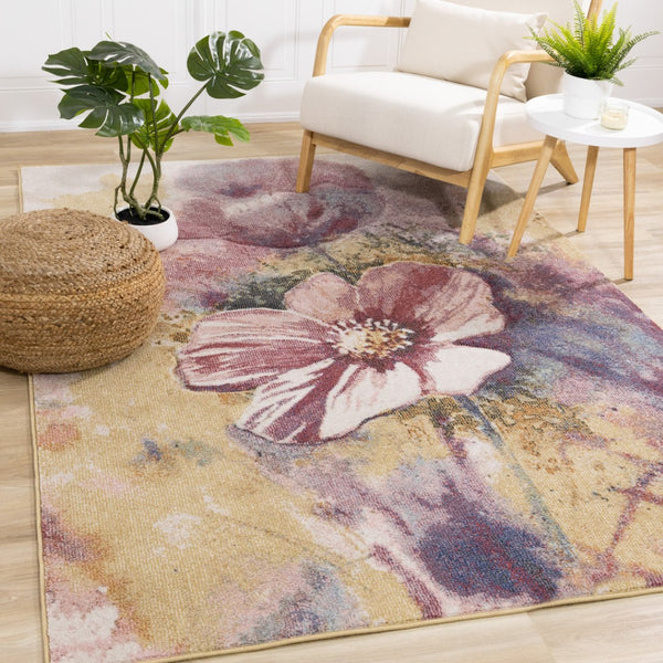 HomeRoots 5' Vibrant Yellow and Pink Floral Area Rug – Durable, Stain-Resistant Design for Modern Living Spaces 8' X 11' 661358