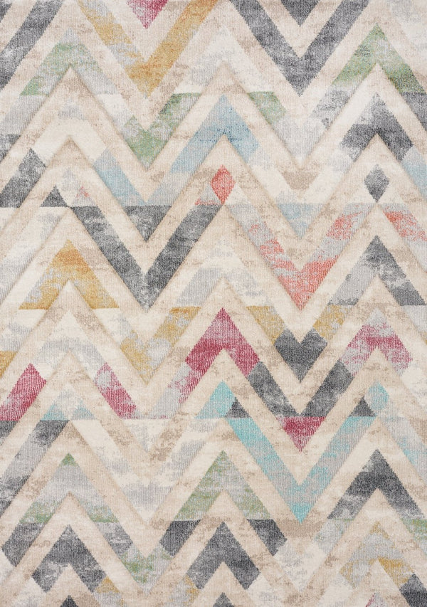HomeRoots 5' Modern Chevron Area Rug in Cream, Blue & Pink - Stylish, Durable, Stain-Resistant for Any Room 5' X 8' 661359