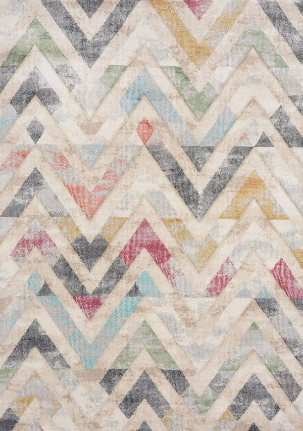 HomeRoots 5' Modern Chevron Area Rug in Cream, Blue & Pink - Stylish, Durable, Stain-Resistant for Any Room 5' X 8' 661359