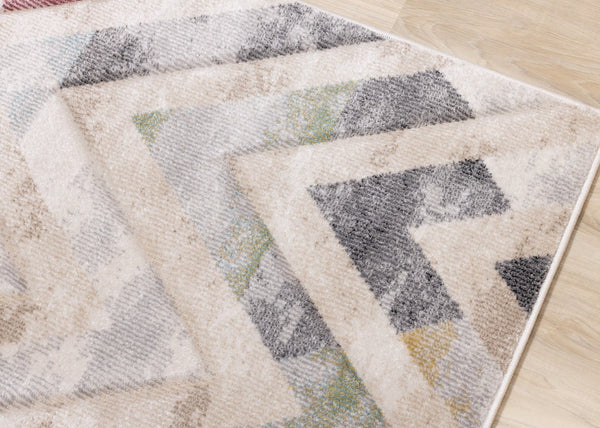 HomeRoots 5' Modern Chevron Area Rug in Cream, Blue & Pink - Stylish, Durable, Stain-Resistant for Any Room 5' X 8' 661359