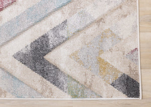 HomeRoots 5' Modern Chevron Area Rug in Cream, Blue & Pink - Stylish, Durable, Stain-Resistant for Any Room 5' X 8' 661359