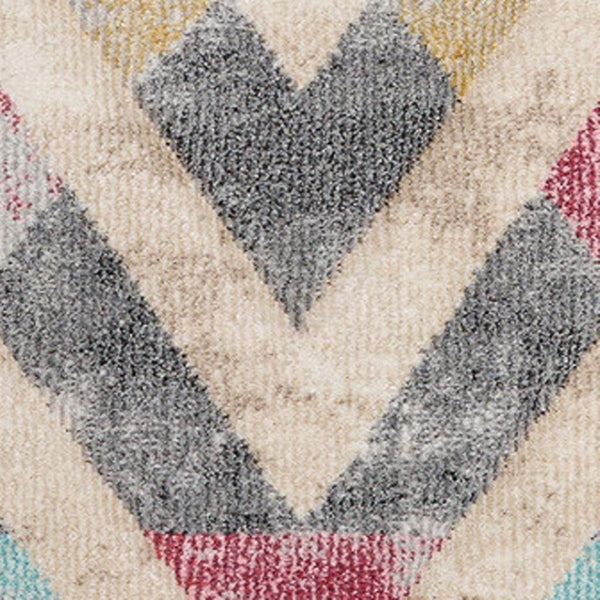 HomeRoots 5' Modern Chevron Area Rug in Cream, Blue & Pink - Stylish, Durable, Stain-Resistant for Any Room 8' X 11' 661360