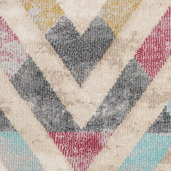 HomeRoots 5' Modern Chevron Area Rug in Cream, Blue & Pink - Stylish, Durable, Stain-Resistant for Any Room 8' X 11' 661360