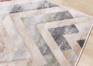 HomeRoots 5' Modern Chevron Area Rug in Cream, Blue & Pink - Stylish, Durable, Stain-Resistant for Any Room 8' X 11' 661360
