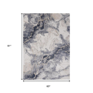 HomeRoots 5' Contemporary Blue Cream and Gray Abstract Area Rug for Modern Homes, Stain-Resistant Design 5' X 8' 661363