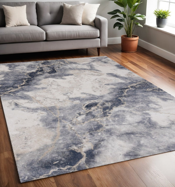 HomeRoots 5' Contemporary Blue Cream and Gray Abstract Area Rug for Modern Homes, Stain-Resistant Design 5' X 8' 661363