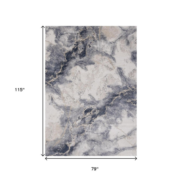 HomeRoots 5' Contemporary Blue Cream and Gray Abstract Area Rug for Modern Homes, Stain-Resistant Design 7' X 10' 661364