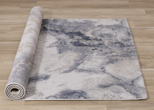 HomeRoots 5' Contemporary Blue Cream and Gray Abstract Area Rug for Modern Homes, Stain-Resistant Design 7' X 10' 661364