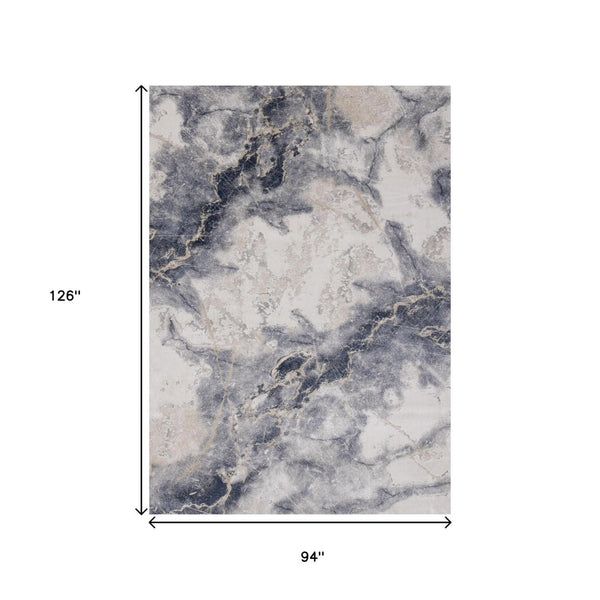 HomeRoots 5' Contemporary Blue Cream and Gray Abstract Area Rug for Modern Homes, Stain-Resistant Design 8' X 11' 661365
