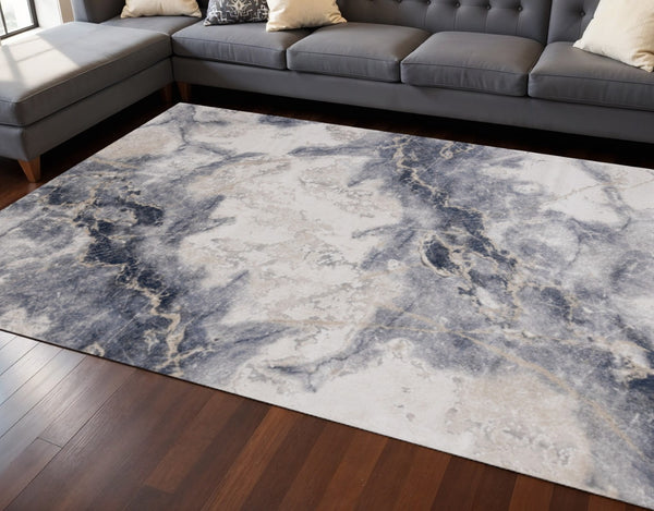 HomeRoots 5' Contemporary Blue Cream and Gray Abstract Area Rug for Modern Homes, Stain-Resistant Design 8' X 11' 661365