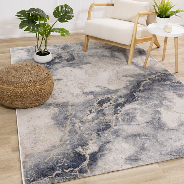HomeRoots 5' Contemporary Blue Cream and Gray Abstract Area Rug for Modern Homes, Stain-Resistant Design 8' X 11' 661365