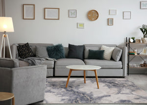 HomeRoots 5' Contemporary Blue Cream and Gray Abstract Area Rug for Modern Homes, Stain-Resistant Design 8' X 11' 661365