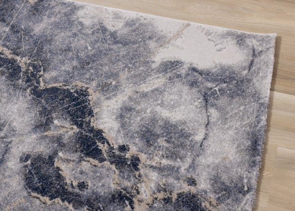 HomeRoots 5' Contemporary Blue Cream and Gray Abstract Area Rug for Modern Homes, Stain-Resistant Design 8' X 11' 661365