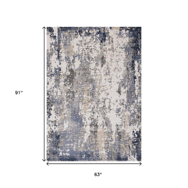 HomeRoots 5' Modern Abstract Area Rug in Blue, Beige & Gray - Durable, Family-Friendly Design for Any Room 5' X 8' 661366