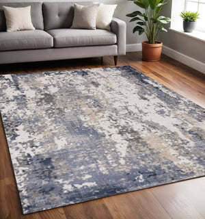 HomeRoots 5' Modern Abstract Area Rug in Blue, Beige & Gray - Durable, Family-Friendly Design for Any Room 5' X 8' 661366