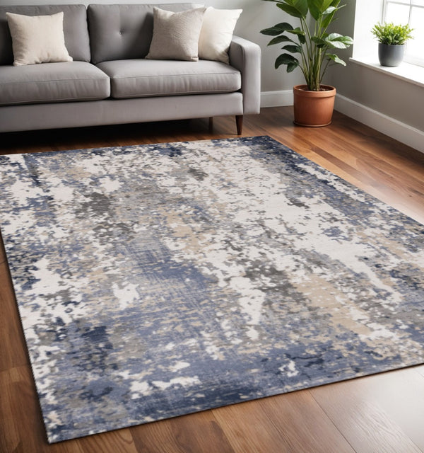 HomeRoots 5' Modern Abstract Area Rug in Blue, Beige & Gray - Durable, Family-Friendly Design for Any Room 5' X 8' 661366