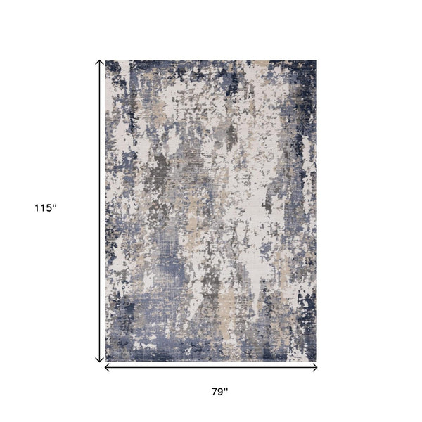 HomeRoots 5' Modern Abstract Area Rug in Blue, Beige & Gray - Durable, Family-Friendly Design for Any Room 7' X 10' 661367