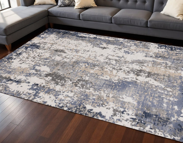 HomeRoots 5' Modern Abstract Area Rug in Blue, Beige & Gray - Durable, Family-Friendly Design for Any Room 7' X 10' 661367