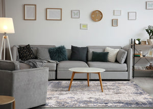 HomeRoots 5' Modern Abstract Area Rug in Blue, Beige & Gray - Durable, Family-Friendly Design for Any Room 7' X 10' 661367