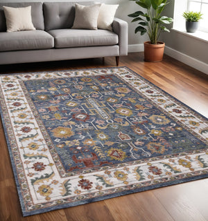 HomeRoots 5' Blue Cream Yellow Medallion Area Rug - Durable, Stain-Resistant, Perfect for Living Spaces & More 5' X 8' 661369