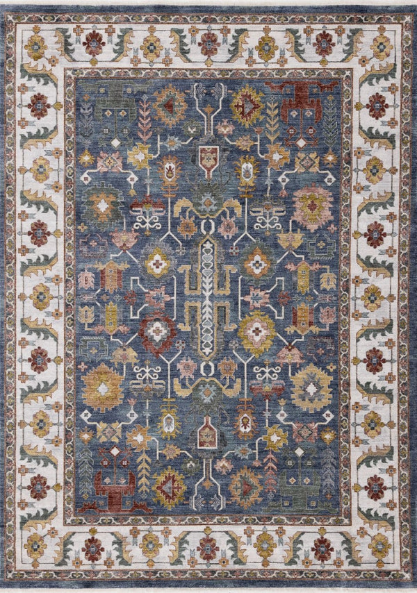 HomeRoots 5' Blue Cream Yellow Medallion Area Rug - Durable, Stain-Resistant, Perfect for Living Spaces & More 8' X 10' 661370