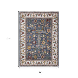 HomeRoots 5' Blue Cream Yellow Medallion Area Rug - Durable, Stain-Resistant, Perfect for Living Spaces & More 8' X 10' 661370