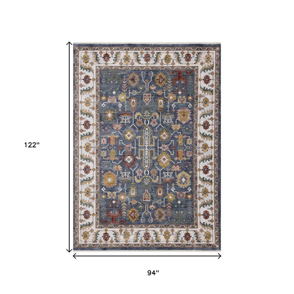 HomeRoots 5' Blue Cream Yellow Medallion Area Rug - Durable, Stain-Resistant, Perfect for Living Spaces & More 8' X 10' 661370