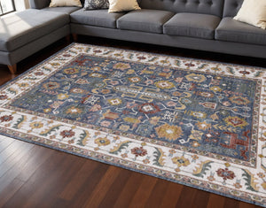 HomeRoots 5' Blue Cream Yellow Medallion Area Rug - Durable, Stain-Resistant, Perfect for Living Spaces & More 8' X 10' 661370