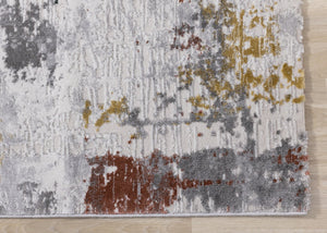 HomeRoots 5' Modern Abstract Area Rug in Gray, Yellow, and Green - Soft, Durable, Stain-Resistant Design 5' X 8' 661371