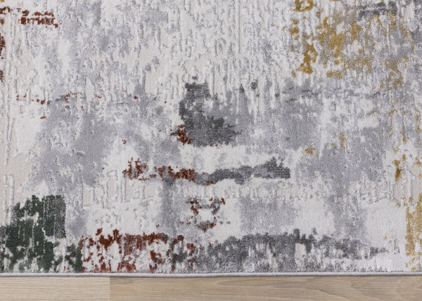 HomeRoots 5' Modern Abstract Area Rug in Gray, Yellow, and Green - Soft, Durable, Stain-Resistant Design 5' X 8' 661371
