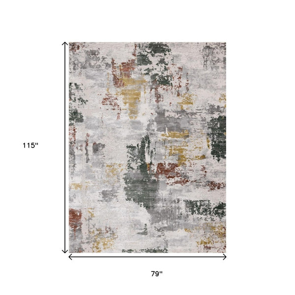 HomeRoots 5' Modern Abstract Area Rug in Gray, Yellow, and Green - Soft, Durable, Stain-Resistant Design 7' X 10' 661372
