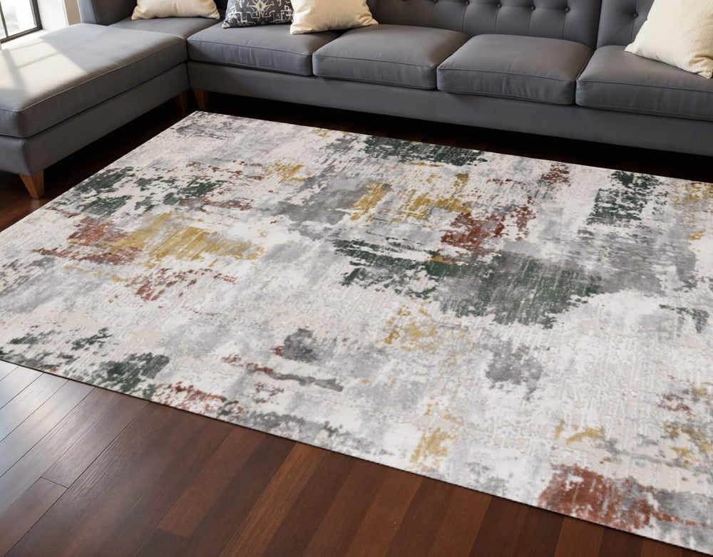 HomeRoots 5' Modern Abstract Area Rug in Gray, Yellow, and Green - Soft, Durable, Stain-Resistant Design 7' X 10' 661372