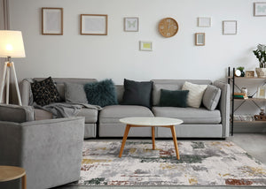 HomeRoots 5' Modern Abstract Area Rug in Gray, Yellow, and Green - Soft, Durable, Stain-Resistant Design 7' X 10' 661372