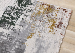 HomeRoots 5' Modern Abstract Area Rug in Gray, Yellow, and Green - Soft, Durable, Stain-Resistant Design 7' X 10' 661372