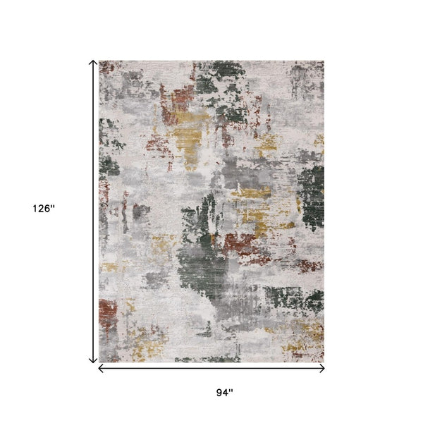 HomeRoots 5' Modern Abstract Area Rug in Gray, Yellow, and Green - Soft, Durable, Stain-Resistant Design 8' X 11' 661373