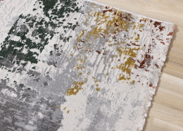 HomeRoots 5' Modern Abstract Area Rug in Gray, Yellow, and Green - Soft, Durable, Stain-Resistant Design 8' X 11' 661373