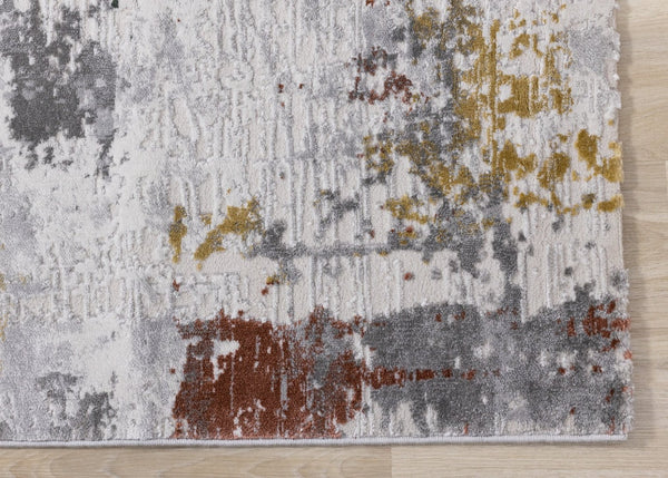 HomeRoots 5' Modern Abstract Area Rug in Gray, Yellow, and Green - Soft, Durable, Stain-Resistant Design 8' X 11' 661373