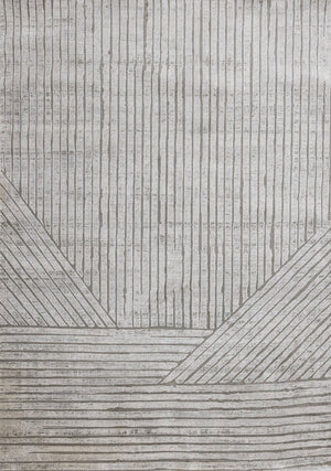 HomeRoots 5' Gray and Off-White Striped Area Rug - Durable, Stain-Resistant Design for Modern Living Spaces 5' X 8' 661383